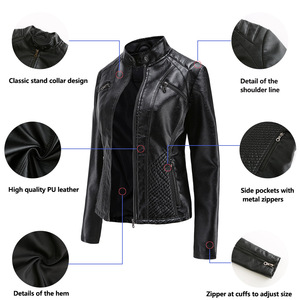 <span class=keywords><strong>Giacca</strong></span> da <span class=keywords><strong>Donna</strong></span> <span class=keywords><strong>in</strong></span> Ecopelle di Alta Qualità Primavera Autunno con Revers e Logo OEM Stile Motociclista - Product Image 4
