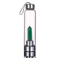 Bouteille d'eau potable en verre borosilicate transparent avec couvercle hermétique en acier inoxydable, avec cristal de guérison énergétique à l'intérieur, vente en gros
