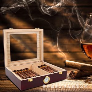 Humidor à cigares en bois rectangulaire avec couvercle en verre, étanche à l'humidité, pour le rangement et la présentation - Product Image 3