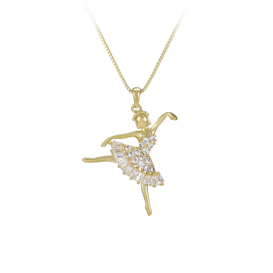 01210 Teen fashion jewelry with AAA Cubic Zircon Dress Party Accessories 14k gold Elegant Dancing Girl Necklace
