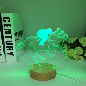 3D Wooden LED Night Light Lamp Melhor Família Presente para Horse Racing Horseback Riding Touch Sensor Square Festival Presente Dropship - Product Image 3