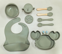 Ensemble d'alimentation pour bébé en silicone 9 pièces avec assiette en forme de crabe, bavoir, gobelet à paille, bol à ventouse, ustensiles |   Vaisselle sans BPA pour les tout-petits