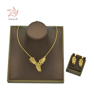 Grace Support Customization 24K Copper/Brass Ladies Jewelry Necklace And Earrings Jewelry Set