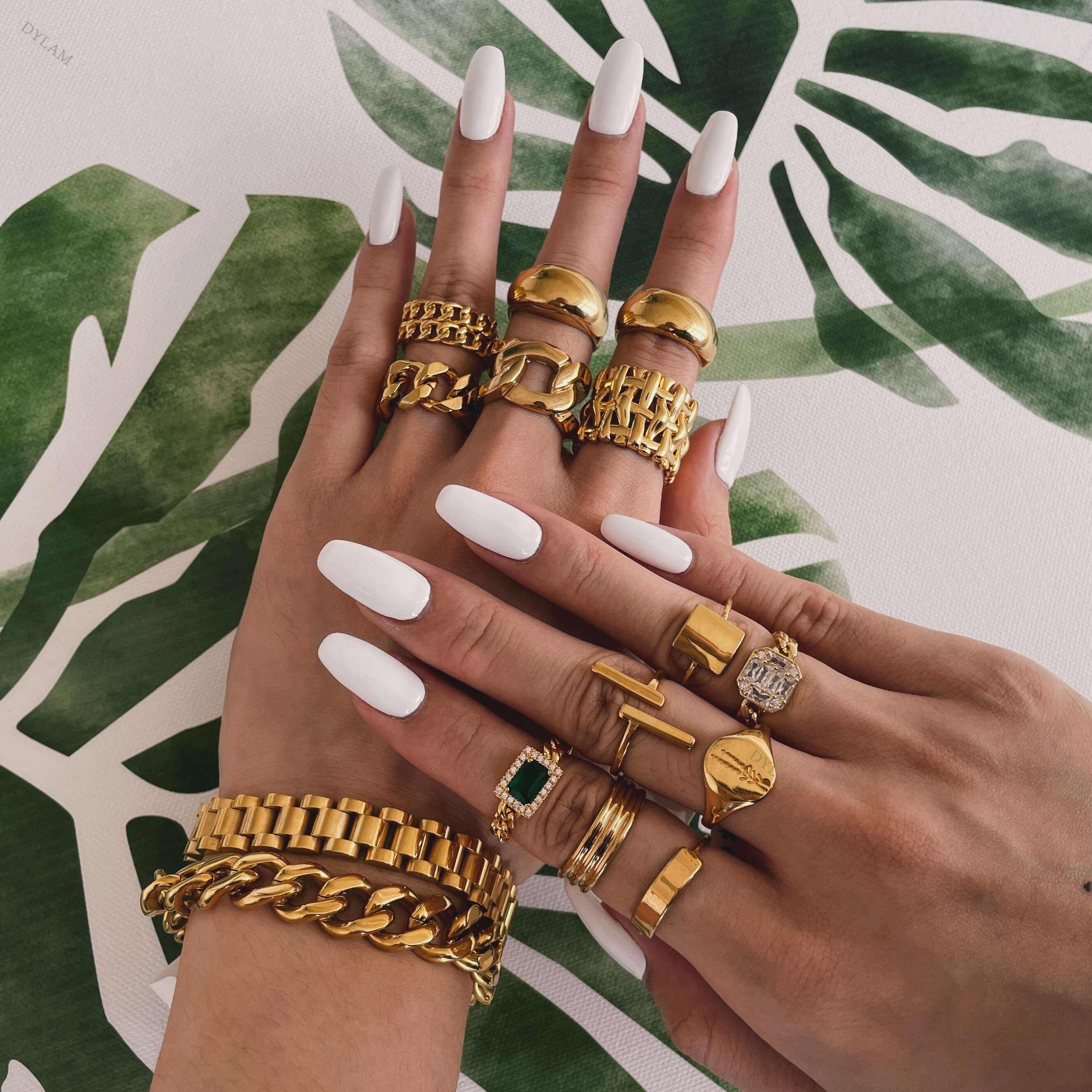 Dylam-Anillos apilables de acero inoxidable, joyería ajustable de oro de 18K, Anillos gruesos