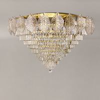 Lustre de plafond en or de luxe de haute qualité, lampe suspendue en verre en forme de feuille d'arbre de luxe pour salon, restaurant, lustre ovale en cristal