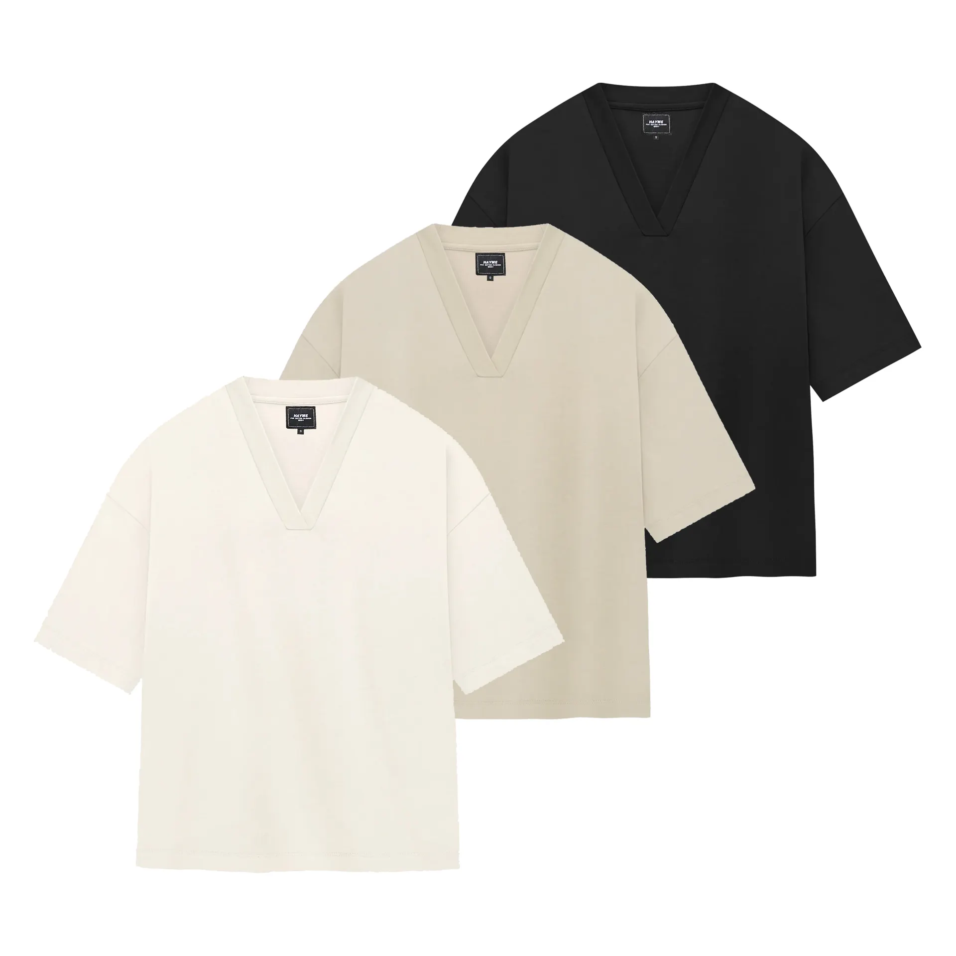 T-shirt uni en vrac T-shirts noirs à col en V pour hommes T-shirts en coton épais Vente en gros