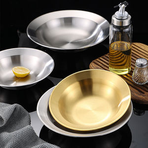 Assiette de service épaisse en acier inoxydable doré, finition métal brossé, pour pâtes, frites, légumes, restaurant, stockage alimentaire - Product Image 2