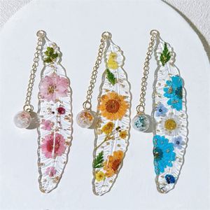 Handmade Plastic Feather Bookmark with Real Dried Flowers Aesthetic Clear Floral Book Mark for <b>Teacher</b> Student Graduation <b>Gift</b> - Product Image 2
