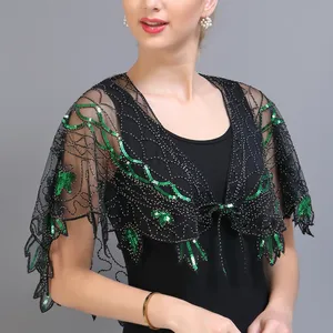 Nouvelle veste courte pour <span class=keywords><strong>femme</strong></span>, style années 1920, avec sequins, col en V, sans manches, pour soirée, châle, écharpe - Product Image 5