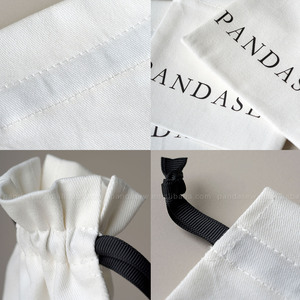 PandaSew Custom Logo White Twill Cotton Drawstring Bag Gift Packaging Bags for <b>Rings</b> Earring Necklace Jewelry Pouch - Product Image 6