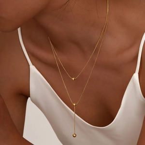 Elegante 18K chapado en oro 201 Acero inoxidable cadenas de doble capa diamante religioso perla cuentas Streetwear IG moda al por mayor - Product Image 1