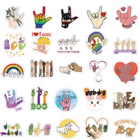 Autocollants de langue de signe américain Graffiti, étiquette personnalisée imperméable en PVC découpé à la matrice pour bouteille d'eau Dec mur de téléphone ASL Cartoon Stickers 50 pièces