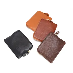 Tiding High Quantity Women Ladies Girl Minimalist Black Small Cosmetic Bag Genuine Cowhide Leather Zipper Coin Purse Bag