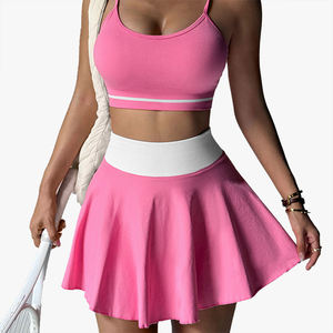 Ensemble deux pièces sport pour femme : Soutien-gorge de sport sexy type camisole et jupe plissée taille haute personnalisable pour le tennis, la course et le fitness - Product Image 4