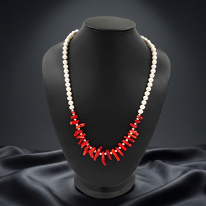 Collier de perles de corail de Taïwan 8-12mm, rouge et blanc, hautement poli, 22 pouces, perles de pierres précieuses, prix de gros, bijoux - Product Image 3