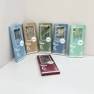 Ensemble de 6 pinceaux à ongles en nylon, pinceaux plats professionnels pour la peinture au gel, outils de manucure - Product Image 1