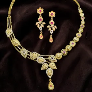 Jewel Space Women's Gold Plated Jewelry Set Pear <b>Cut</b> <b>Stones</b> Flower Design Classic Necklace Earrings Wedding Collection - Product Image 1