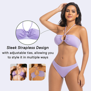 LYNMISS New Arrival Fashion <strong>Purple</strong> Women's Menstrual <strong>Bikini</strong> <strong>Set</strong> OEM 2-Piece Leakproof Anti-UV Period Swimwear Halter&amp;Lace Plant - Product Image 2