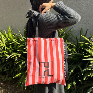 低起订量批发，可定制徽标和尺寸，棉质帆布手提袋，可重复使用的棉质条纹袋 - Product Image 1