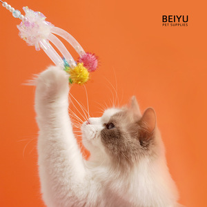 Baguette de jeu pour chat Beiyu avec pompons et clochette pour jeu interactif, jouet pour animaux de compagnie en PVC de 15 g - Product Image 2