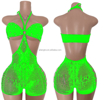 Vente en gros de lingerie sexy pour femmes, vêtements exotiques, combinaison en strass, vêtements en maille