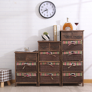 Armadio Vintage Shabby Chic cassettiera marrone <span class=keywords><strong>armadi</strong></span> di stoccaggio per la casa ospedale comodini con cesti intrecciati - Product Image 5