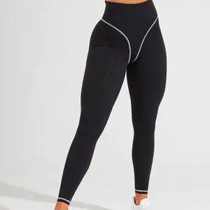 Leggings deportivos de cintura alta para mujer, mallas ajustadas con costuras de Bikini para gimnasio y Fitness