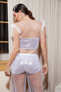 Canotte da donna in strass <span class=keywords><strong>Top</strong></span> senza maniche in rete a rete <span class=keywords><strong>con</strong></span> <span class=keywords><strong>piume</strong></span> - Product Image 4