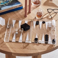 Boîte de backgammon moderne contemporaine pré-assemblée en acrylique écologique