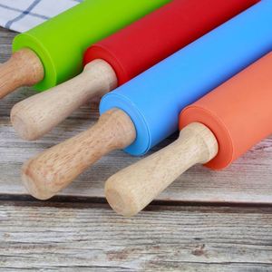 Custom Kitchen Gadgets 2024 Kids Mini Medium Large Size Chsristmas Embossed <b>Silicone</b> Solid Wood Rolling Pin for Baking - Product Image 3
