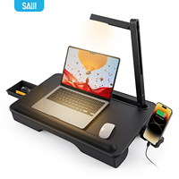 Table de bureau portable ergonomique XGear avec surface en cuir, grand espace et lampe LED
