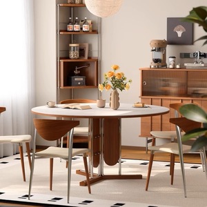 Italian Style <b>Solid</b> <b>Wood</b> Round Dining <b>Table</b> With Rotatable <b>Top</b> For Home Dining Room - Product Image 1