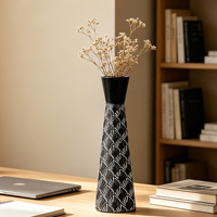 Grand vase décoratif en métal conique, motif géométrique en forme d'éventail, noir et blanc, pour table, sol, maison