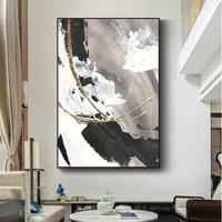 Meilleure Vente : Peinture à l'Huile Abstraite 100% Faite Main pour Décoration de Salon Nordique, Noir Blanc Gris, Logo Personnalisé, sur Toile en Tissu