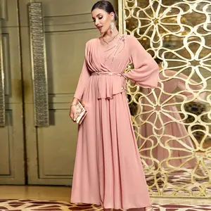 2023 Design luxe plume Abaya robe modestie Abaya couleur rose élégant vêtements islamiques robe musulmane