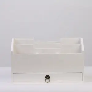 New Functional Wooden Office Desktop Organizer Pen Holder Mobile Phone Containing Box Office Stationery Storage