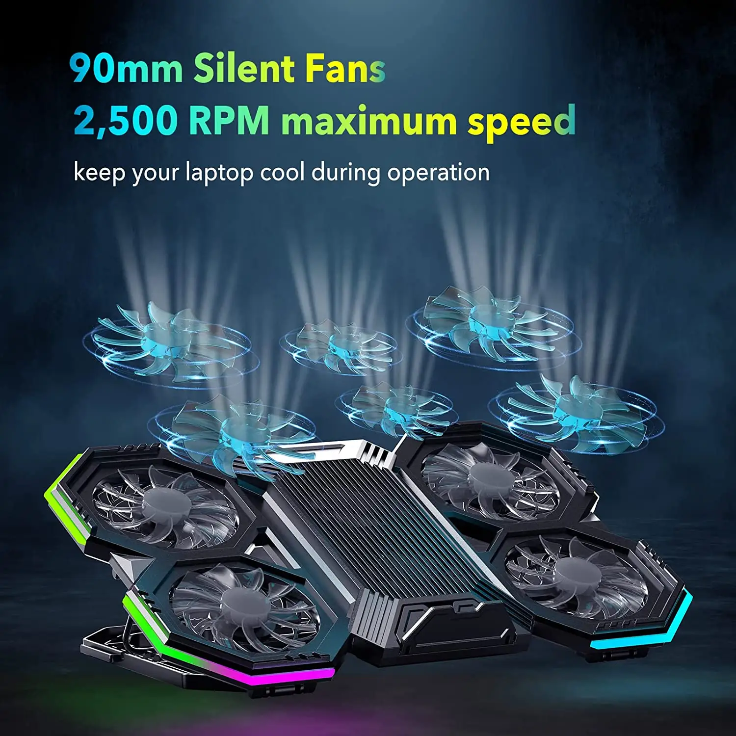 Ergonomic 6 Fans Comfort Notebook Cooler RGB Gaming Laptop Cooler Cooling Pad with phone holder