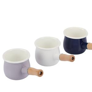 Mini-casserole en émail écologique <span class=keywords><strong>de</strong></span> 10 cm, 750 ml, chauffe-beurre, antiadhésive <span class=keywords><strong>de</strong></span> haute qualité, avec poignée en bois - Product Image 3