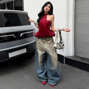 Top retro sexy sin mangas con cuello halter, lazo, bolsillo y dobladillo burbuja, estilo vacaciones - Product Image 5