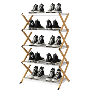 Foldable Multi Layer <b>Shoe</b> <b>Rack</b> For <b>Doorway</b> Storage With Wooden Frame And Metal Rods Simple Design Easy To Install - Product Image 3