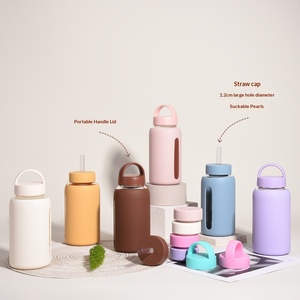 Bouteille d'eau en verre avec manchon en silicone couleur macaron 600ml 800ml, large ouverture, portable, sans BPA, anti-fuite, logo personnalisé - Product Image 3
