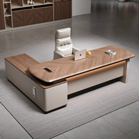 Bureau de direction haut de gamme de luxe léger, design en L, en bois, avec rangement armoire/tiroirs, bureau imposant et élégant