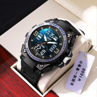 Jam Tangan Elektronik Multi-Fungsi Dial Besar Persegi Seri Olahraga Santai Baru-Wind Stop Watch Tali Plastik untuk Pria