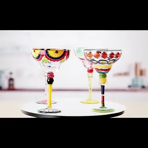 Hot Sale Hand Painted Margarita Glass Colorful Cocktail Glasses Unique And Decorative Margarita Glasses