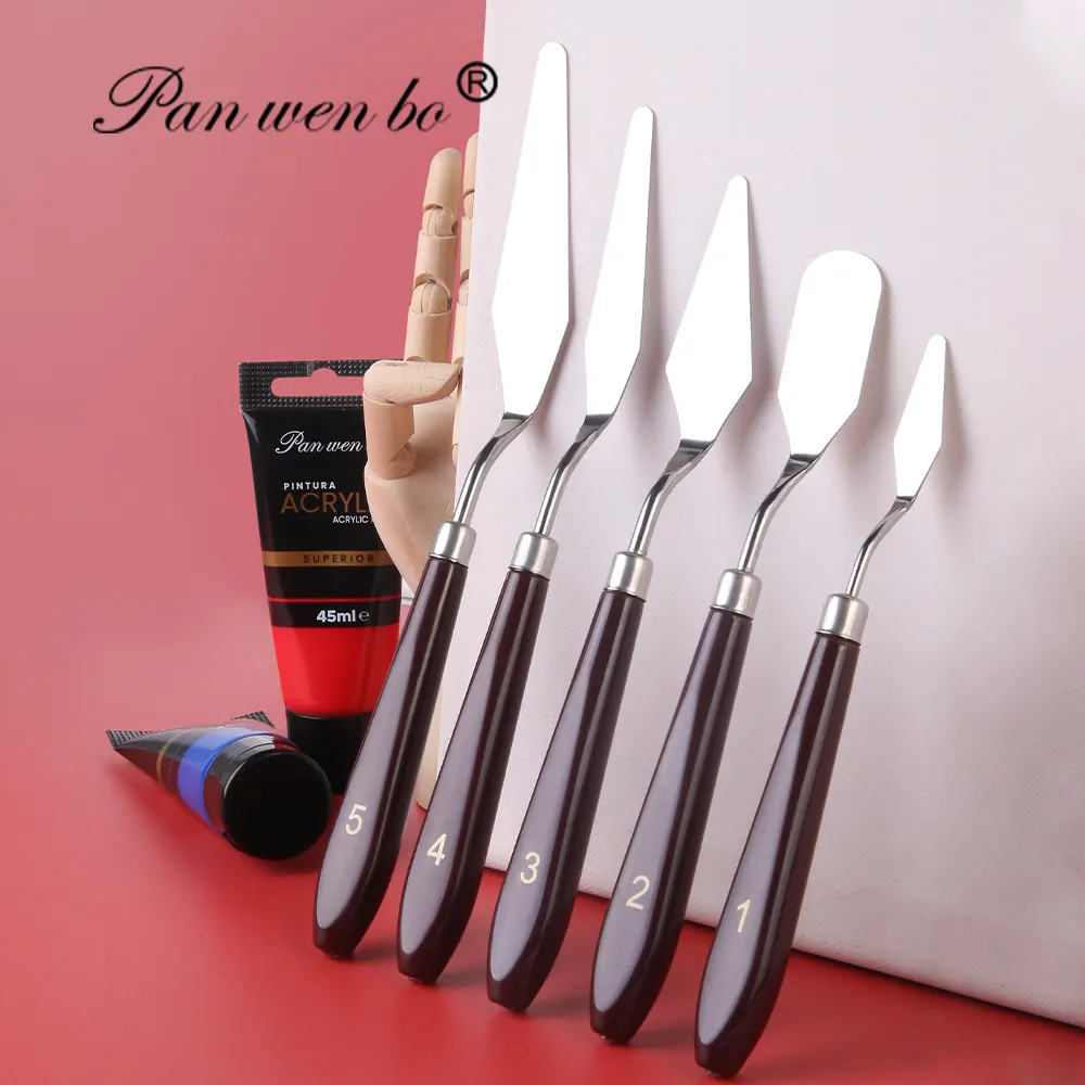 مجموعة سكاكين الطلاء الاحترافية المصنوعة من الفولاذ المقاوم للصدأ والمزوّدة بمقبض من البلاستيك مكونة من 5 قطع