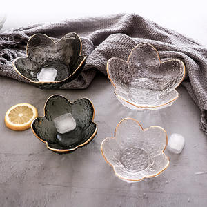 Bol à salade de fruits en verre irrégulier de style japonais créatif <span class=keywords><strong>dessin</strong></span> gris pétale d'or ménage - Product Image 1