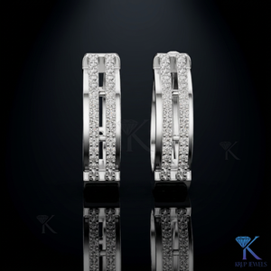 Lab Grown CVD HPHT Diamond Double Row Pave Huggie <b>Hoop</b> <b>Earrings</b> Cutout Track 14K <b>Solid</b> Gold Fine Women Wedding Jewellery - Product Image 3