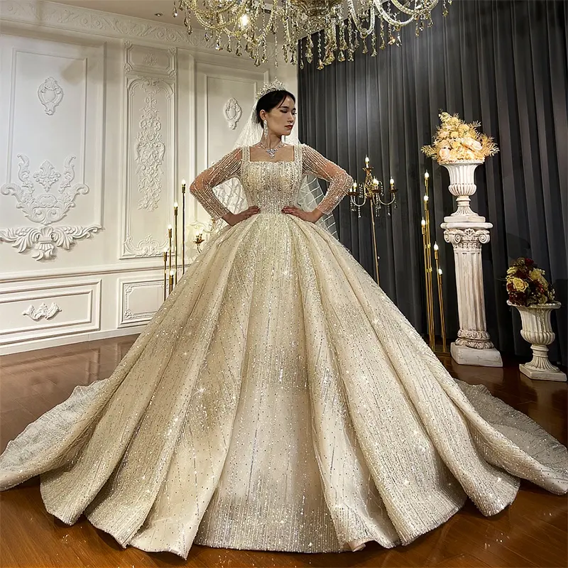 Ns4216 Wholesale Wedding White Dress Bride Flat Sequinning Luxury Crystal January Wedding Dress