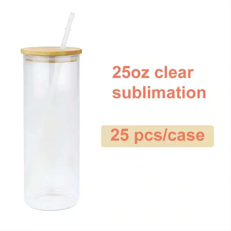 USA Warehouse stocked 12oz 16oz Clear Frosted Sublimation Blanks Glass Mason Jar Beer Can Glass Cup With Bamboo Lid And Straw