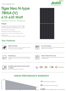 Panneau solaire Jinko Tiger Neo de qualité A JKM620N-78HL4, 620W, 610W, 630W, avec garantie de 30 ans pour les centrales solaires - Product Image 6